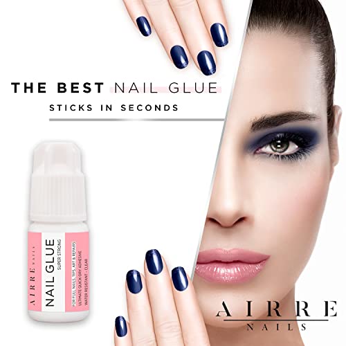 AIRRE Extra Strong Nail Glue for Acrylic Nails, Nail Tips & Press-On Nails (3ml) Precision Tip Nail Glue & File for Glue-On Fake Nails, Fix Broke