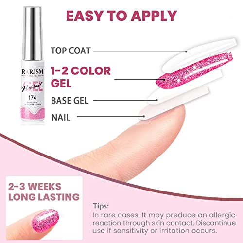 RARJSM Gel Liner Nail Art Reflective Glitter Flash Diamond Liner Gel Polish 12 Colors 5ml Sparkle Silver Hot Pink Black Pigment Painted Stripe Br