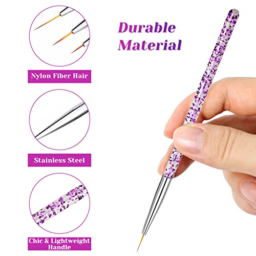 Qufiiry 3 Pcs Nail Art Liner Brushes, Miniature Fine Detail Paint Brush Set, Detailer Brush Dotting Tool for DIY Nail Art Salon and Home Use