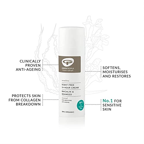 Green People Scent Free 24-Hour Cream 50ml | Natural & Organic Sensitive Face Cream | Day & Night Unperfumed Moisturiser for Dry & Sensitive Skin
