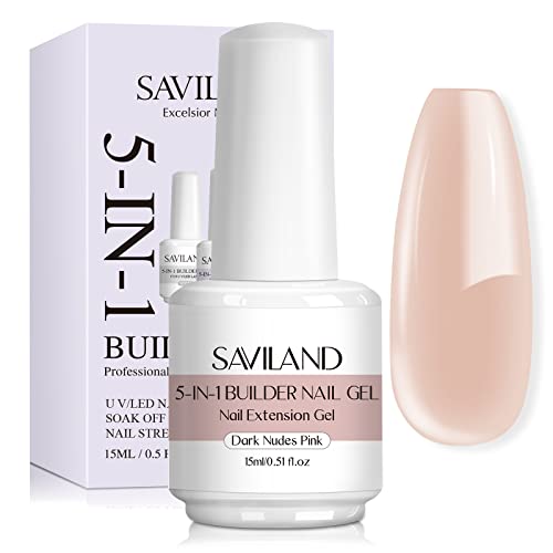 Saviland 5 in 1 Nudes Builder Gels - 15ml Builder Base Strengthening Gel for Thin Nails U V Nail Gel Polish for Nails Repair Reinforcement Extens