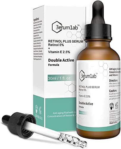 Retinol Serum High Strength for Face and Skin, Unique Double Active Ingredients of 5% Retinol & 2.5% Vitamin E, Outstanding Synthetic Effect to R