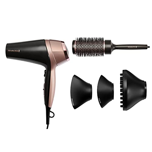 Remington Curl and Straight Confidence Hairdryer, Lightweight Ionic Hair Dryer with Diffuser, Curling Nozzle, Smoothing Nozzle and Hair Brush, D5