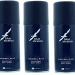 Blue Stratos Mens Gents Body Spray Deodorant Original Blue 150ml 3 Pack