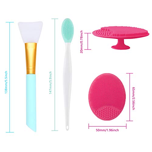 OBSCYON 4 Pcs Manual Silicone Face Scrubber Facial Cleansing Brush,1 Pcs Silicone Exfoliating Lip Brush Nose Cleaning Brush and 1 Pcs Face Mask B