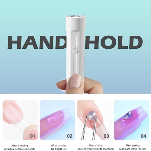 Handheld UV Nail Lamp, Mini UV Lamp for Gel Nails Nail Dryer Flashlight LED Gel Nail Lamp for Curing Glue Gel Nail Gems, USB Nail Flashlight for