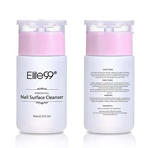 Elite99 Nail Soak Off Surface Gel UV Top Coat Cleanser Bottle, Nail Surface Cleanse 80mL (2.7 fl oz)