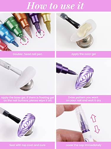 Kalolary 10pcs 3D Dual-Ended Nail Art Pens Set Metallic Nail Graffiti Drawing Pen Nail Polish Pen Fine Tip Manicure Tools for Painting Nails DIY