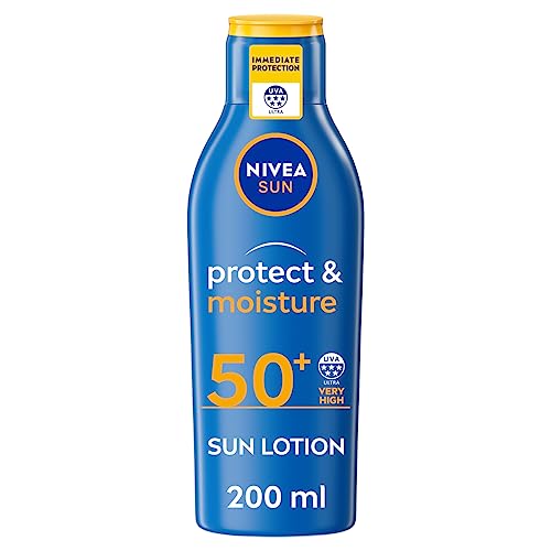 NIVEA SUN Kids Moisturising Sun Lotion SPF50+ (200 ml), Moisturising Suncream with SPF50+ & SUN Protect & Moisture Lotion SPF50+ (200ml), Moistur