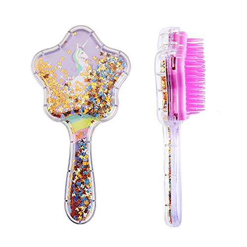 Hair Brush,Paddle Hairbrush for Little Girls Kids(age 3-8),Easily Glide Through Knots No Pull,Unicorn Glitter Bristle Tangle Brushes(pink)