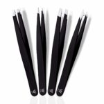 Wamza Tweezers for Facial Hair Women & Men - Pack of 4 -Slanted Eyebrow Tweezers Professional- Stainless Steel Precision Eyebrow Hair Pluckers/Tw