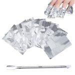 200 Pcs Foil Nail Wraps Remover with 1Pcs Cuticle Pusher Nail Art Soak Off Gel Polish Acrylic Removal