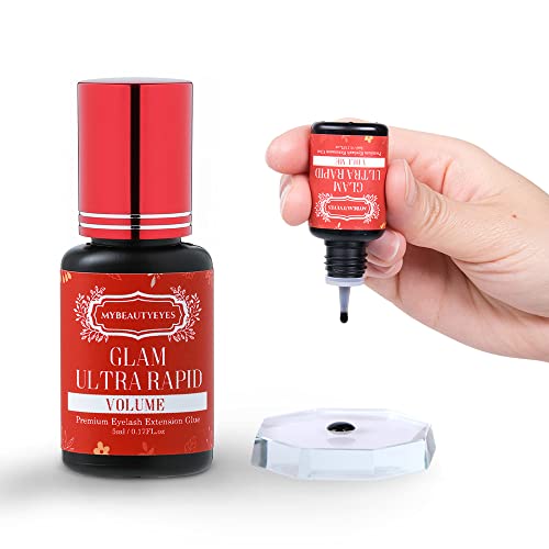 EXTRA FAST AND STRONG Glam Ultra Rapid Volume Glue for Eyelash Extension/Semi Permanent Extension Eyelash Bonding Supplies/Drying Time 1-2 Sec/Re