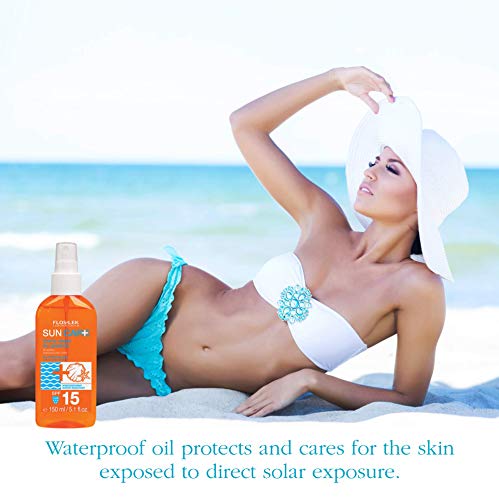 FLOSLEK Dry Oil Tanning Spray SPF 15 | 150 ml | Medium Protection & Care of the Skin Exposed to Direct Solar Exposure | Intended for People of Al