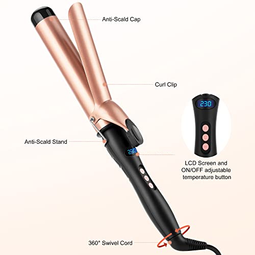 Curling Tongs 38mm Large Barrel Curling Wand Big Curls for Long & Medium Length Hair Curler Styling Thick Wide Curling Iron with Clip 140°C-230°C