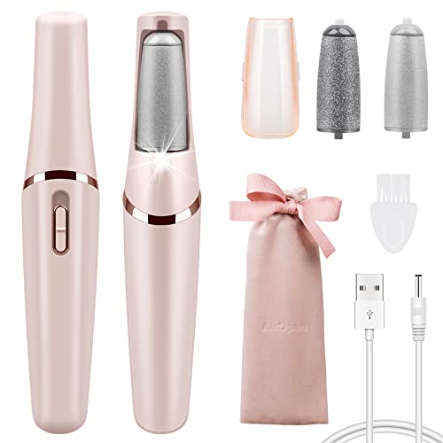 AirOpen Electric Foot File for Hard Skin, USB Rechargeable Pedicure Callus Remover with 2 Rollers and Storage Bag, Quick, Safe and Effective Foot