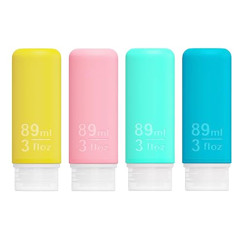 Mafrie Silicone Travel Bottles for Toiletries 89ml 3oz Travel Size Containers Set 4 Pack Portable Leak Proof Refillable Cosmetic Squeeze Bottles