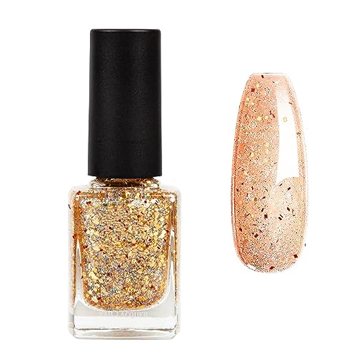 Glitter Nail Polish - Quick Dry Nail Varnish - Rose Gold Shimmering Metal Holographic Nail Paint - Color Pink Champagne Nail Polish No Need Cure