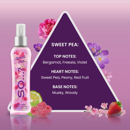 Body Mist By So…? Luscious Four Womens Body Mist Gift Set, with Pink Grapefruit, Vanilla, Candy Floss, & Sweet Pea, Fragrance Spray Set (4x100ml)