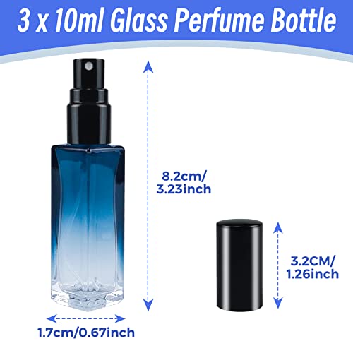 BOOHO 3Pcs Empty Glass Perfume Atomiser, Clear Glass Atomiser Spray Bottles, Refillable Spray Perfume Bottles Fine Mist Cosmetic Container for Tr