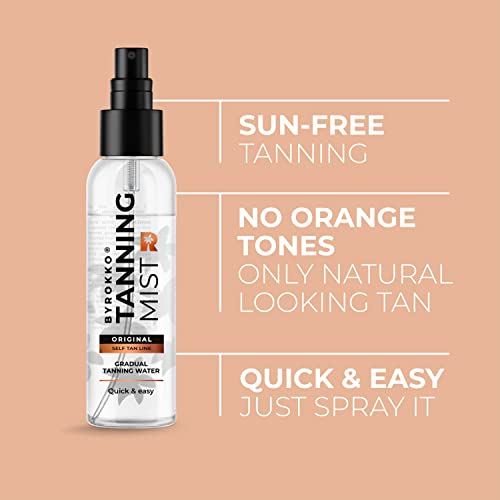 BYROKKO Tanning Face Mist (100 ml), Natural-Looking Facial Tan Accelerator, Gradual Self-Tanning Water Spray with Aloe Vera and Glycerine, Effect