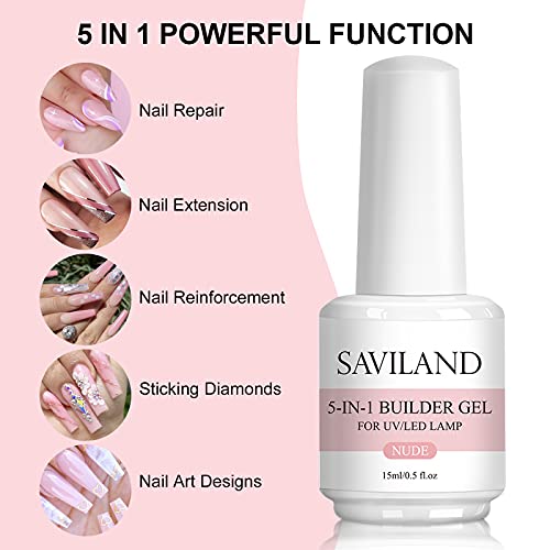 Saviland 5 in 1 Nudes Builder Gels - 15ml Builder Base Strengthening Gel for Thin Nails U V Nail Gel Polish for Nails Repair Reinforcement Extens