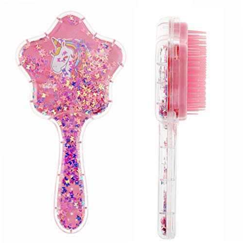 Hair Brush,Paddle Hairbrush for Little Girls Kids(age 3-8),Easily Glide Through Knots No Pull,Unicorn Glitter Bristle Tangle Brushes(pink)