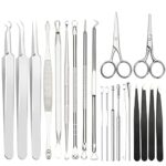 9 Blackhead Remover Pimple Squeezing Tool + 4 Tweezers Set + 2 Beard Scissors Nose Hair Scissors + 4 Earwax Remover Kit, Pimple Set for Nose Face