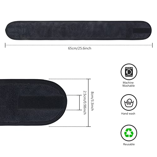 KinHwa 3 Pack Spa Facial Headband Makeup Hair Band Women Skincare Adjustable Microfibre Headband for Washing Face Sports Yoga Black