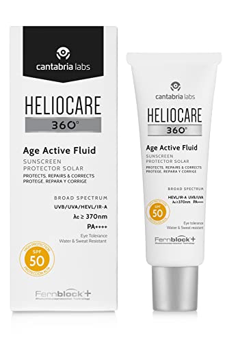 Heliocare 360° - Age Active Fluid, Sun Cream SPF50, Anti Ageing Protection, Water and Sweat Resistant, 50ml