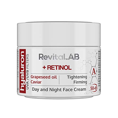 RevitaLAB Hyaluron Anti-Ageing Day and Night Cream, Enriched with Retinol, Caviar and Red Grape, for Ages 50 - 65, 50 ml