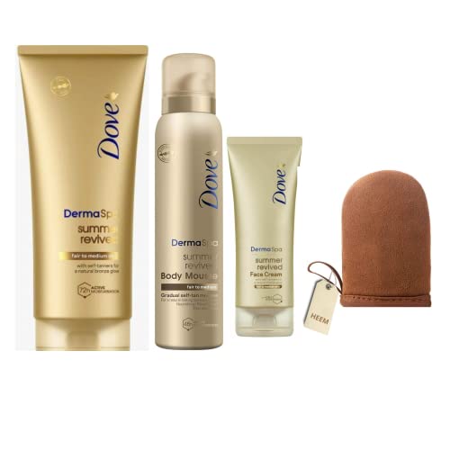 Self-Tan Bundle Contains Dove DermaSpa Summer Revived Self- Tanning Body Mousse 150m x1, Body Lotion 200ml x1 And Face cream 75ml, For Fair to Me