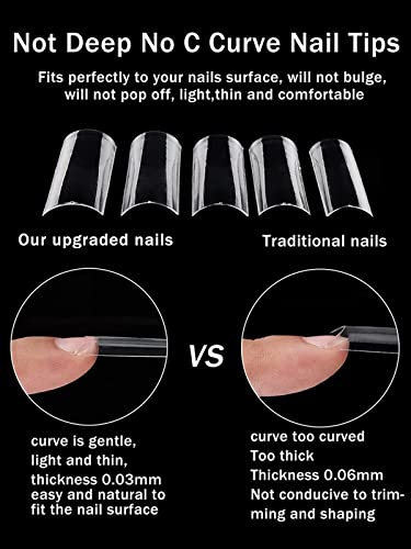 500Pcs XXL Extra Long Nail Tips, No C Curve Clear Square False Nails Professional Set,10 Sizes Ballerina Shaped Straight Fake Nails,Half Cover Pr