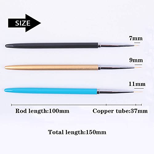 3Pcs Nail Art Brushes Fine Liner,Nail Art Design Tools for DIY Nail Painting Drawing(7/9/11mm)