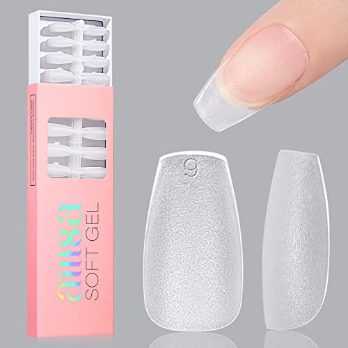 AILLSA Square Nail Tips - Half Matte Full Cover Nail Tips No Filed, 360Pcs Fake False Soft Gel Short Nail Tips Pre-shaped Acrylic Clear Gelly Tip