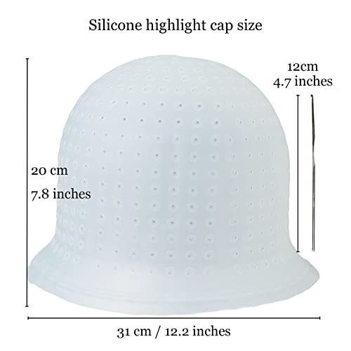 Punched Hole Silicone Highlight Hair Cap with Needle Professional Reusable Highlighting Poked Hole Caps with Hooks for Color Hair Salon Hairdress