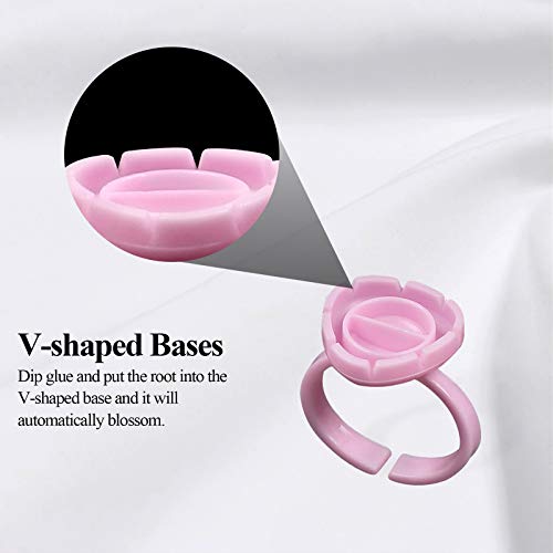 Fenshine 100 PCS Lash Glue Holder Glue Ring Cups Lash Extension Volume Lashes Quick Blossom Cups for Eyelash Extension Supply, 2 Methods of Use (