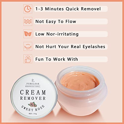 Eyelash Extensions Remover 30g Cream Type,Low Irritation Fast Action Lash Extension Adhesive Remover for Sensitive Eyes(Sweet Rose)
