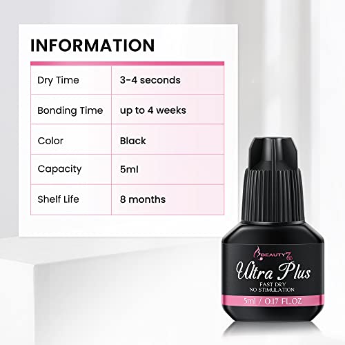 Beauty7 Black Eyelash Extension Glue, No Stimulation Eyelash Glue for Semi Permanent, Drying Time 3-4 Sec, Retention 3-4 Weeks Professional & DIY