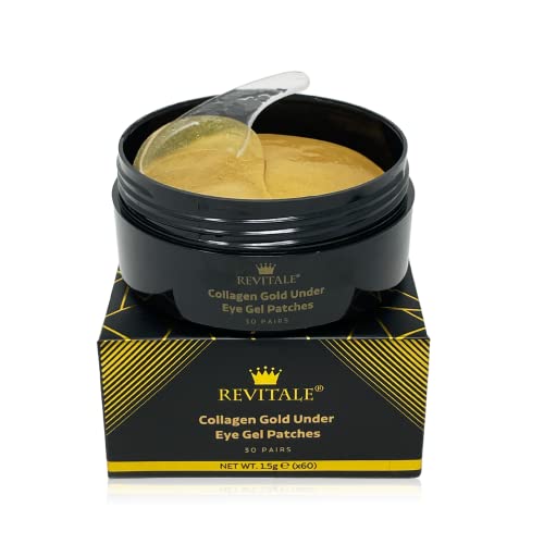 Revitale 24k Gold Gel Collagen under Eye Patches, Nourish, Firm & Hydrate Masks, Helps Reduce Puffy Eyes & Dark Circles (30 Pairs/Jar)