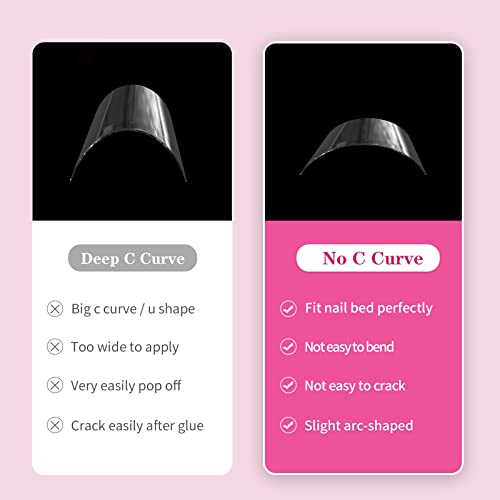 500 Pcs No C Curve Nail Tips XL Long Clear Nail Tips for Acrylic Nails Professional Set,10 Sizes Square Straight Tapered Half Cover Fake Nails Ti