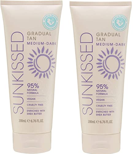 Sunkissed Gradual Tan Medium Dark Shea Butter Natural Formula 200ml Vegan 200ml 2 Pack