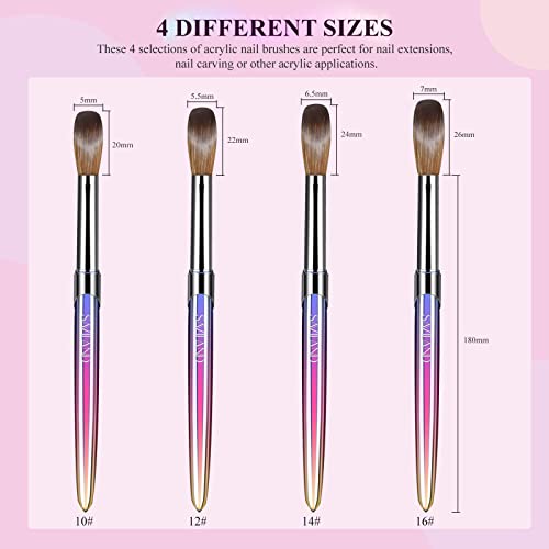 Saviland 4PCS Acrylic Nail Brush - Acrylic Brush for Acrylic Nails, Multicolorful Gradient & Metal Handle Nail Brush for Acrylic Powder, Nail Art