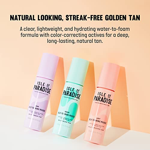 Isle of Paradise Fake Tan Set Mousse (200ml) Light & Applicator Brush, Glow Clear Self Tanning Foam, Natural Ingredients & Vegan