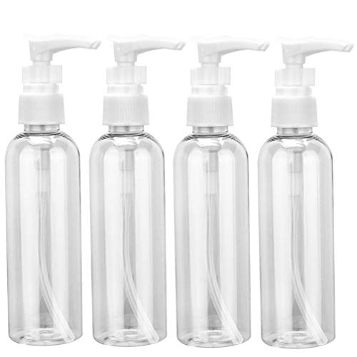 Cabilock 4pcs 100ml Empty Pump Dispenser Bottle Portable Spray Bottle Liquid Shampoo Container for Travel Flight Airport Holiday(Transparent Whit