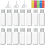 14 Pcs 50ml Plastic Bottles, Refillable Transparent Liquid Containers Bottle Empty Travel Bottles for Toiletries, Portable Mini Flip Cap Bottles