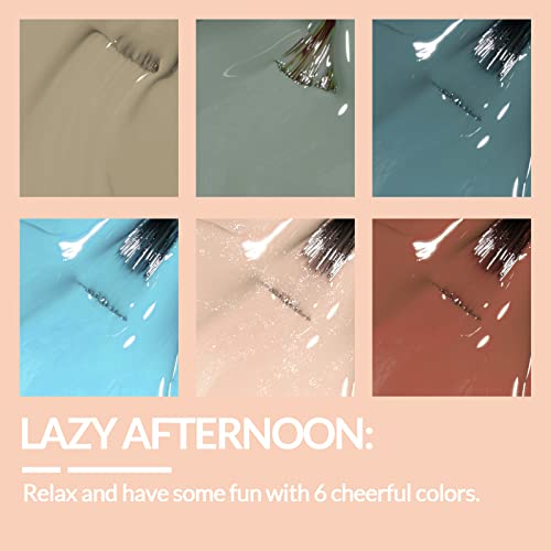 PYRRLA Lazy Afternoon Gel Nail Polish Set of 6 Colors, Soak Off Gel Polishes for Long-lasting & Smooth Finish, Easy-to-use Gel Nail Kit for Salon