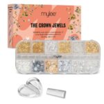 Mylee Crown Jewels Nail Art Kit, 12-Piece Set with Silver & Gold Decorations, Metal Rhinestones Studs, for Gel, Acrylic, & Natural Nails, Curving