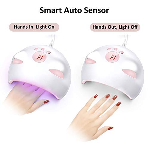 60W LED UV Nail Lamp for Gel Nail Polish with 3 Timers (30/60/99s) Auto-Sensing Digital Display, Fast Nail Dryer Curing Lamp for Nail Art, UV Lam