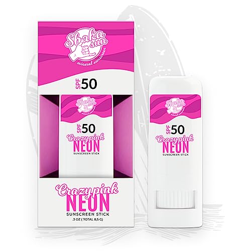Shaka Sun Mineral Sun Protection Pen SPF 50+ Natural Zinc Oxide Sun Cream Neon Purple + Pink + Green for Children and Adults (Neon Pink)